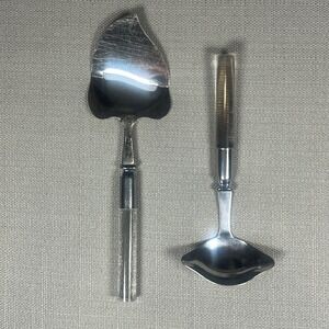 Vintage Stainless Japan Cheese Slicer and Ladle Set Clear Lucite Handles MCM